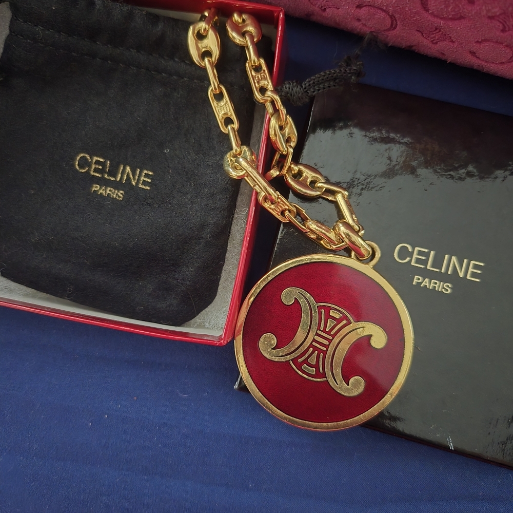 Celine Gold Necklace with Red Pendant VINTAGE 80's